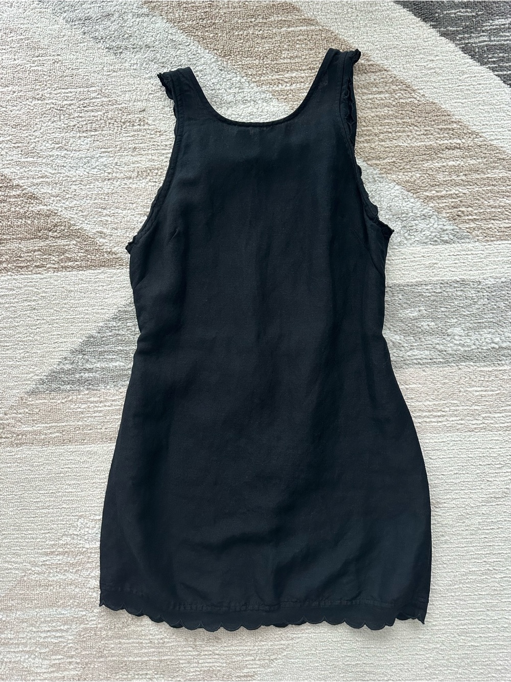 Anthropologie Black Linen Blend Sleeveless Scalloped-Hem Tank Dress Size S